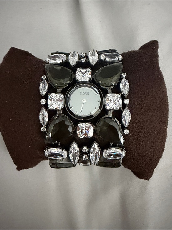 Badgley Mischka Accessories - Badgley Mischka Black and Clear Crystal Cuff Watch